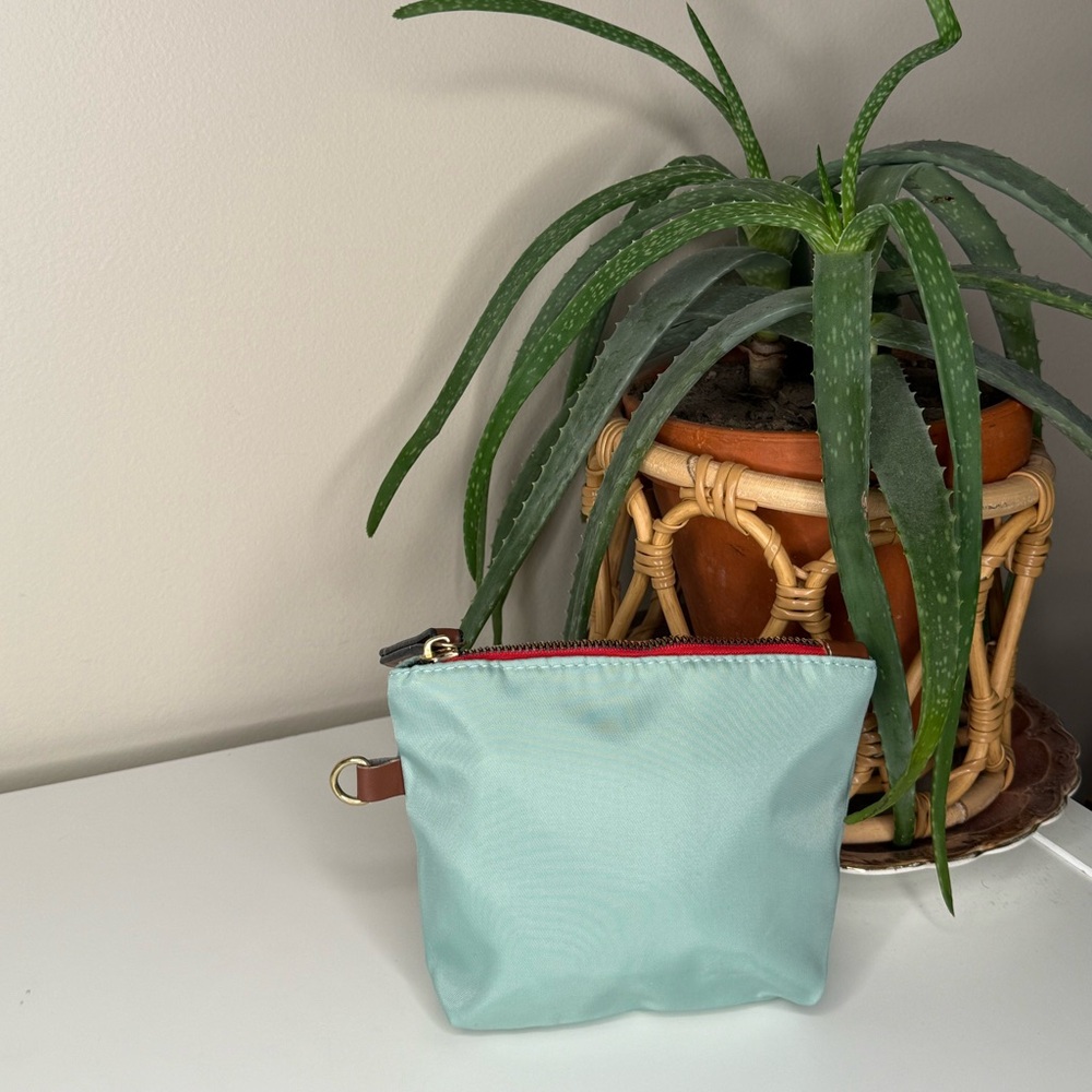 Dooney & Bourke Mint Nylon Shopper Tote + Pouch Leather Trim Stripe Lining - Picture 11 of 13